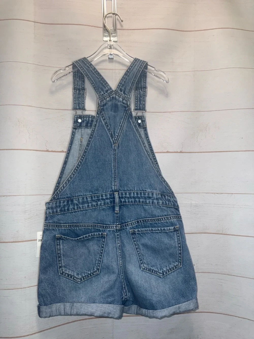 GAP Distressed Light Blue Denim Short Overalls Size Medium